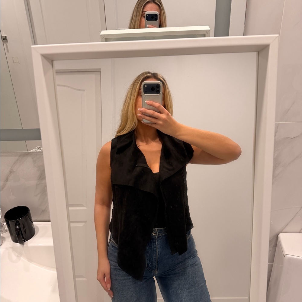 BCBG Black Sleeveless Drape Blouse
